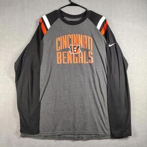 Nike Mens 2XL Cincinnati Bengals Gray Black Long Sleeve Shirt NFL Team Logo EUC